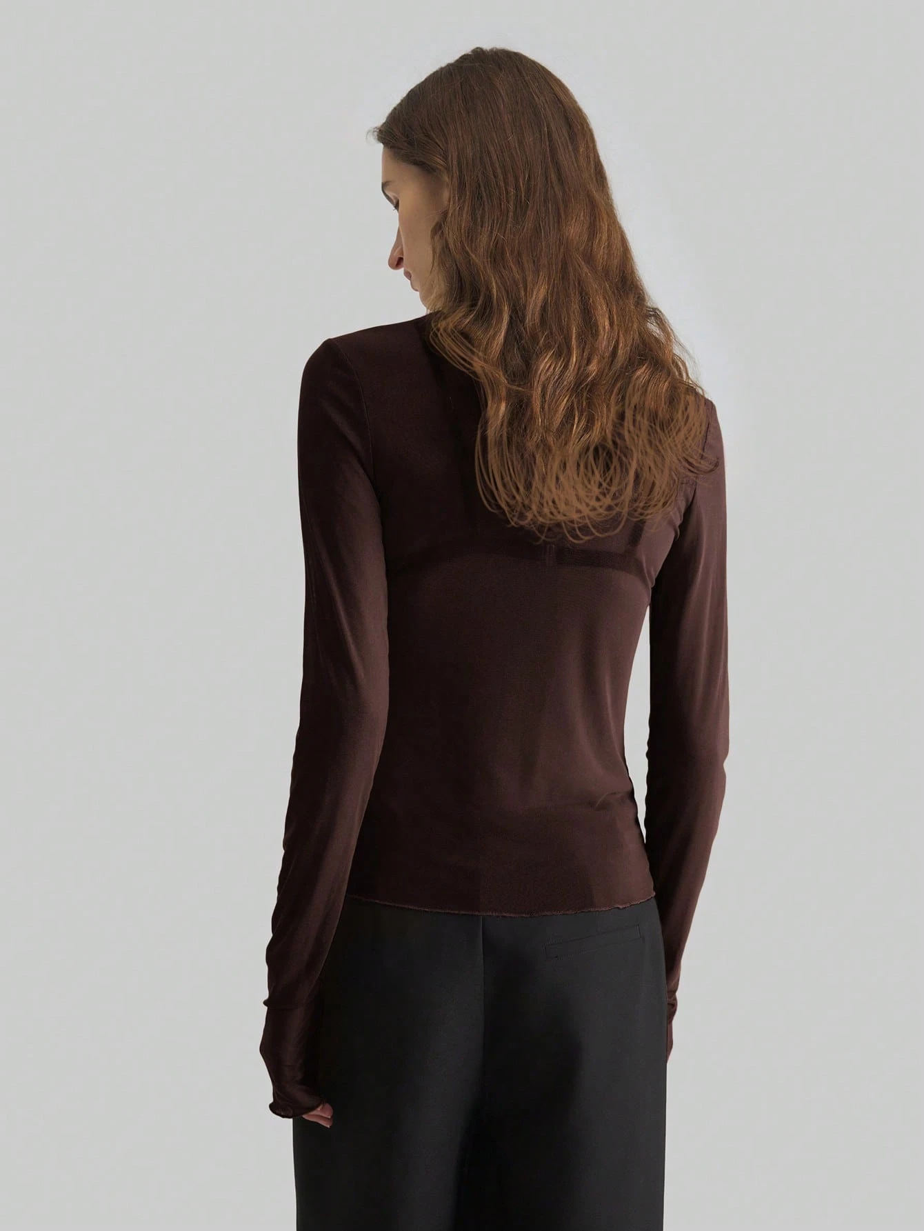 Womens Elegant Turtleneck Mesh Top Sexy Long Sleeve Semi-Sheer Slim T-shirts